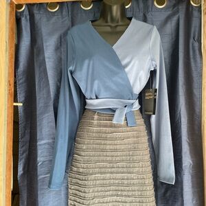 Avia Long Sleeve Wrap Around Yoga Top Blue M(8-10) NWT